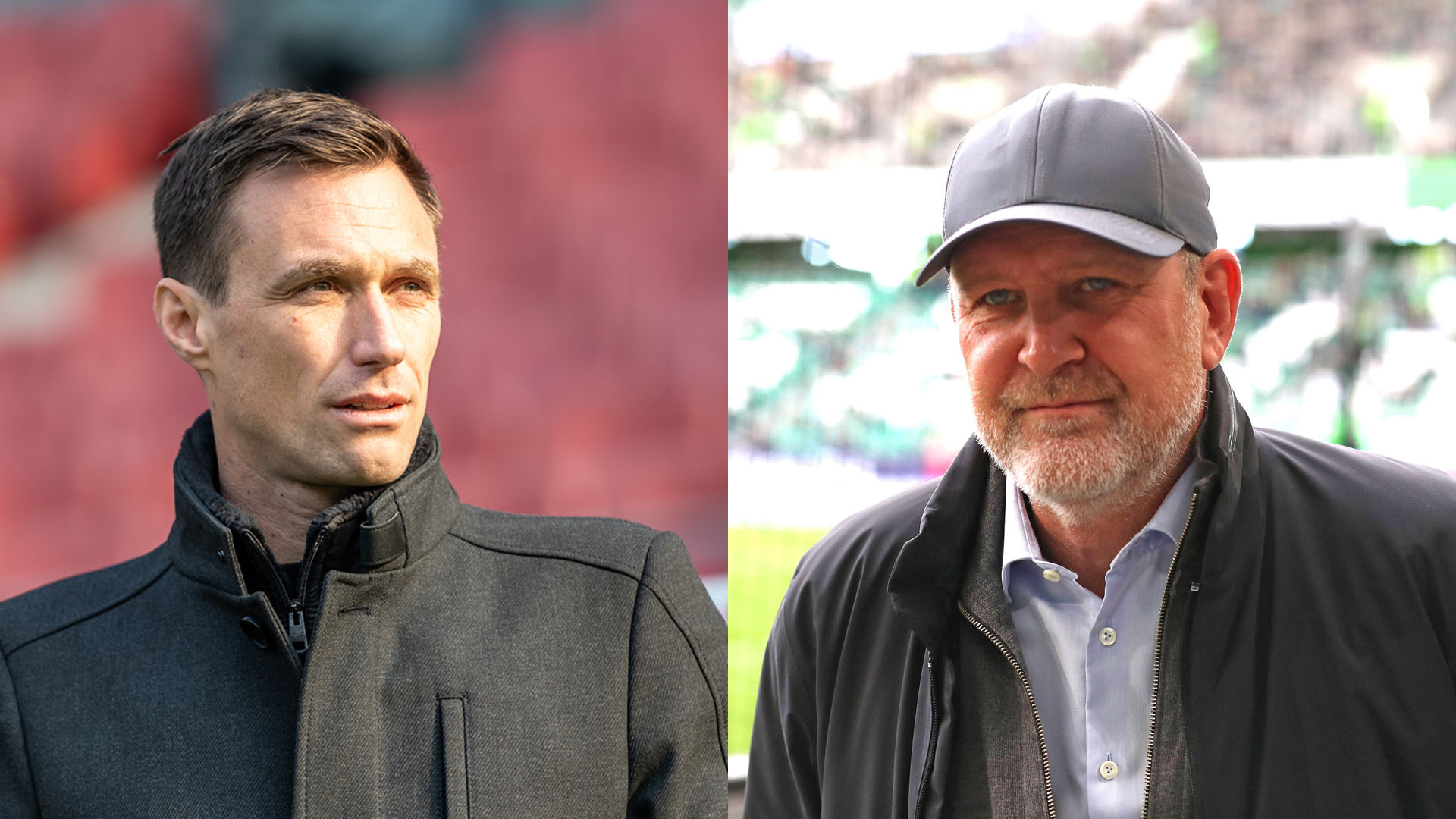 Zweigeteiltes Bild: Links ist Marcus Mann zu sehen, rechts daneben Jörg Schmadtke.