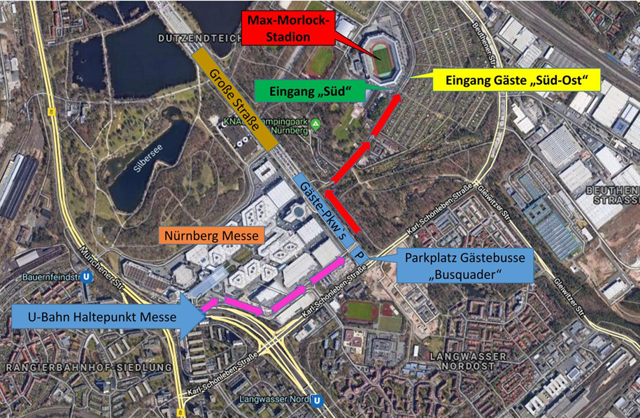 Anreiseplan zum Max-Morlock-Stadion.