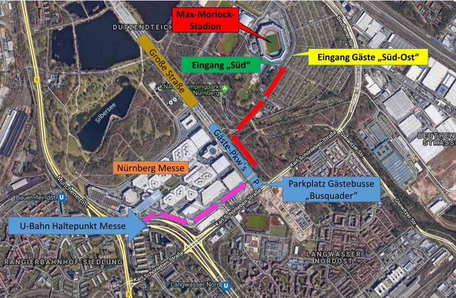 Anreiseskizze zum Stadion in Nürnberg.