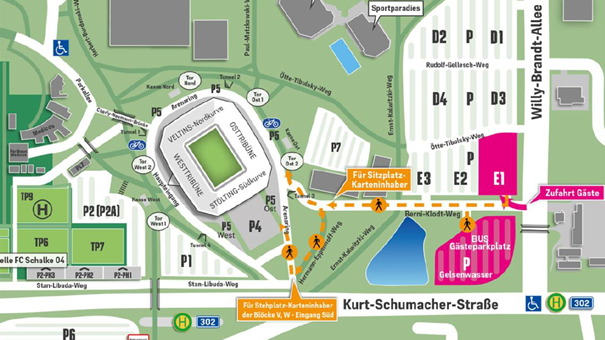 Skizze der Anfahrt zur Veltins-Arena auf Schalke.