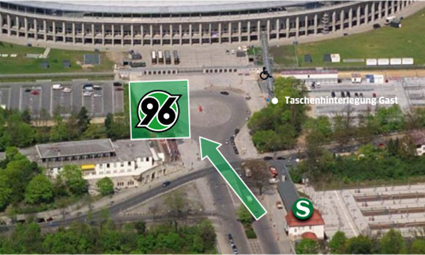 Luftaufnahme von der Bahnhaltestelle am Olympiastadion.