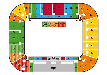 Der Stadionplan vom Dresdener Stadion mit Sitzplatzkennzeichnungen.