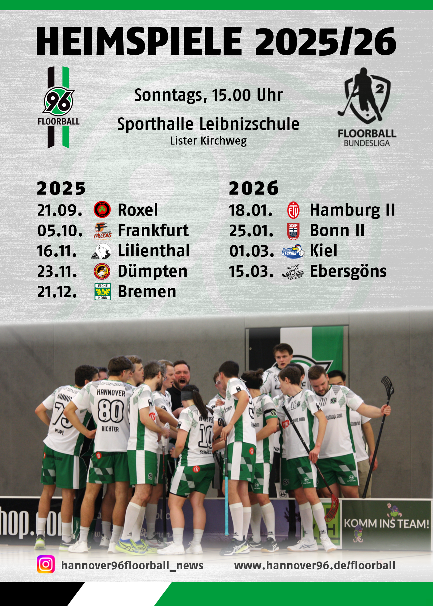 Der Heimspielplan der ersten Floorball-Herrenmannschaft.