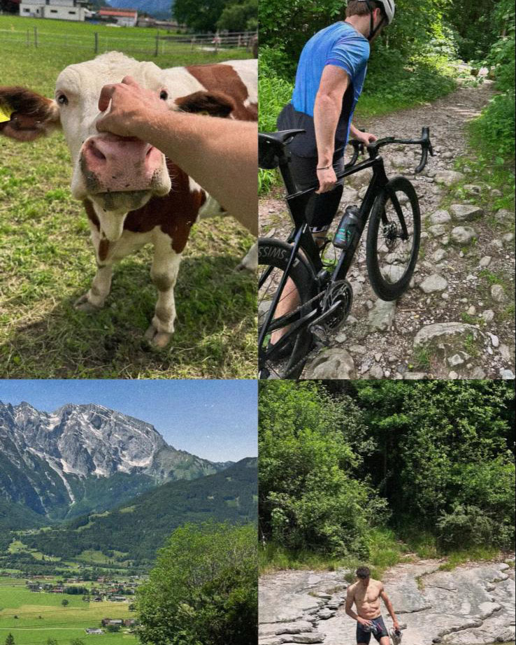 Pichler ist beim Wandern und Baden zu sehen.