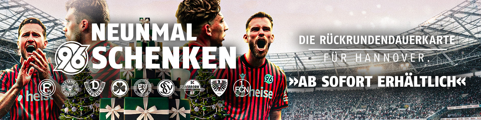 Bewerbungsgrafik für die Rückrundendauerkarte mit jubelnden Spielern.