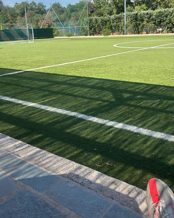 Es ist ein Fußballplatz zu sehen.