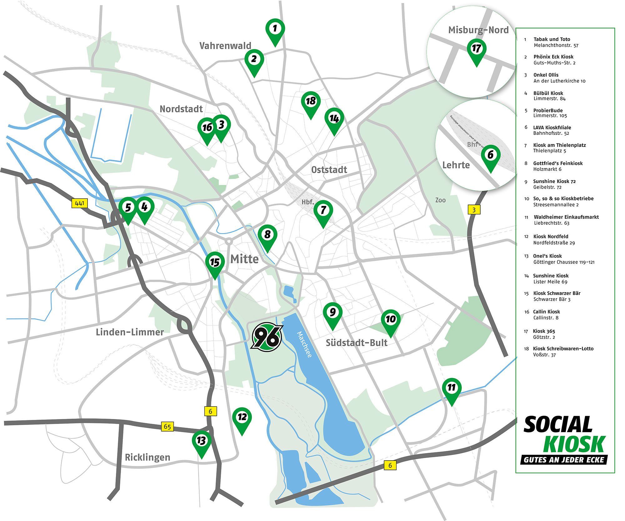 Die Karte mit den Kiosken.