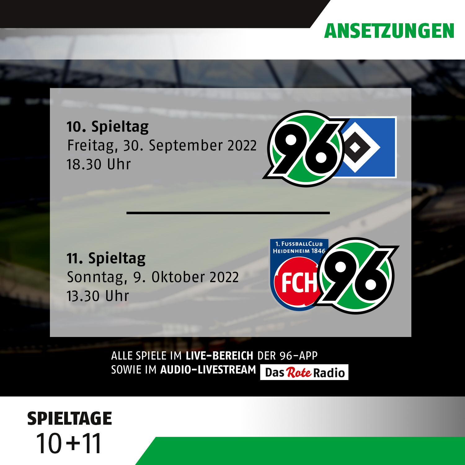 Hannover 96 Spieltage 10 und 11 terminiert Nordduell gegen den HSV am Freitagabend