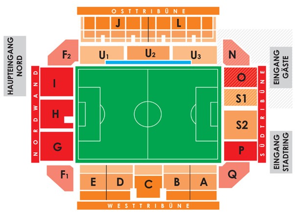 Das Stadion des FC Energie Cottbus als Grafik dargestellt.