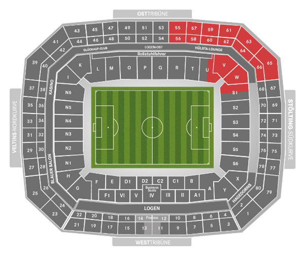 Der Stadionplan der Veltins-Arena auf Schalke.