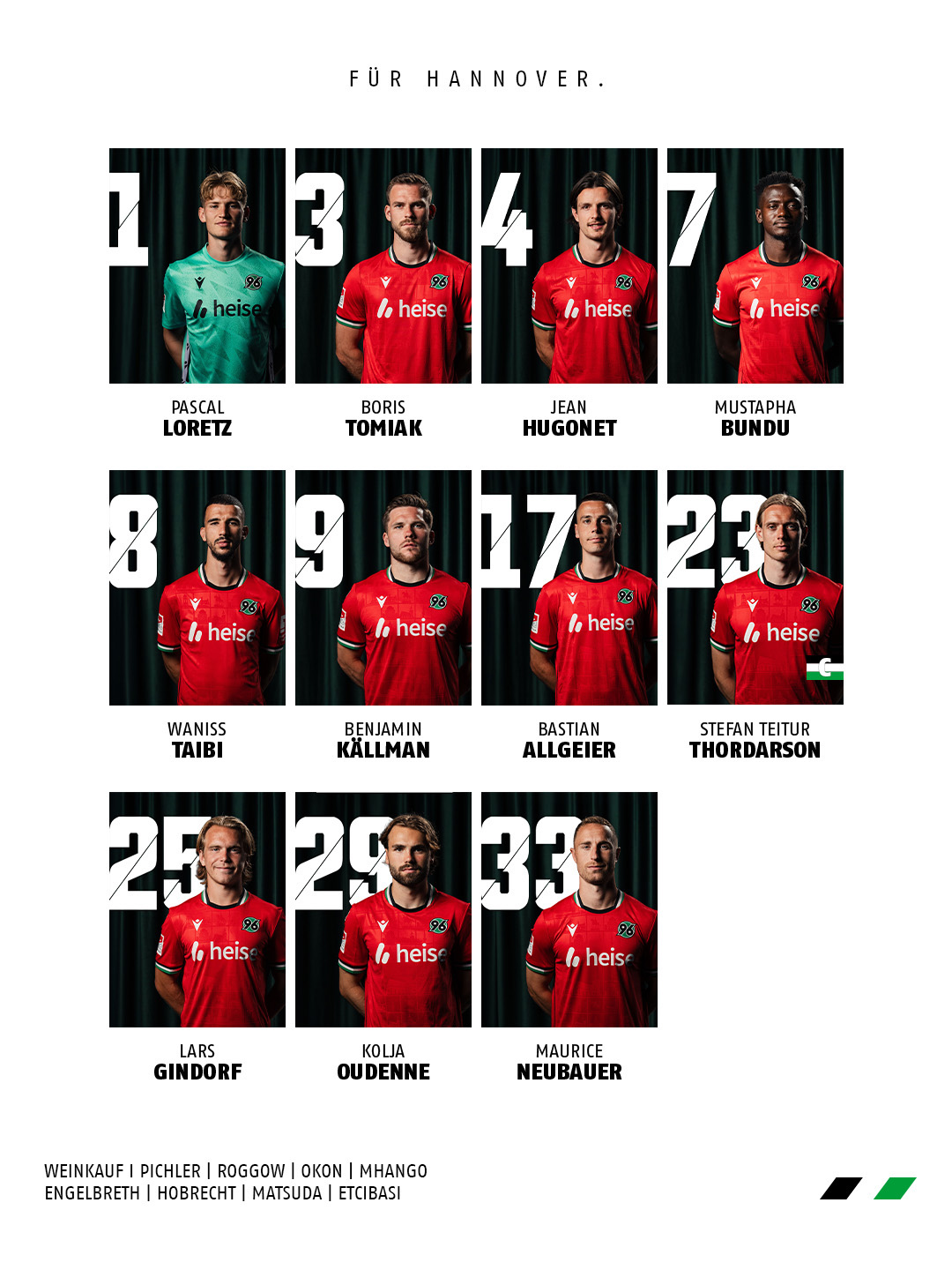 Die 96-Startelf als Grafik mit Porträts der Spieler dargestellt.