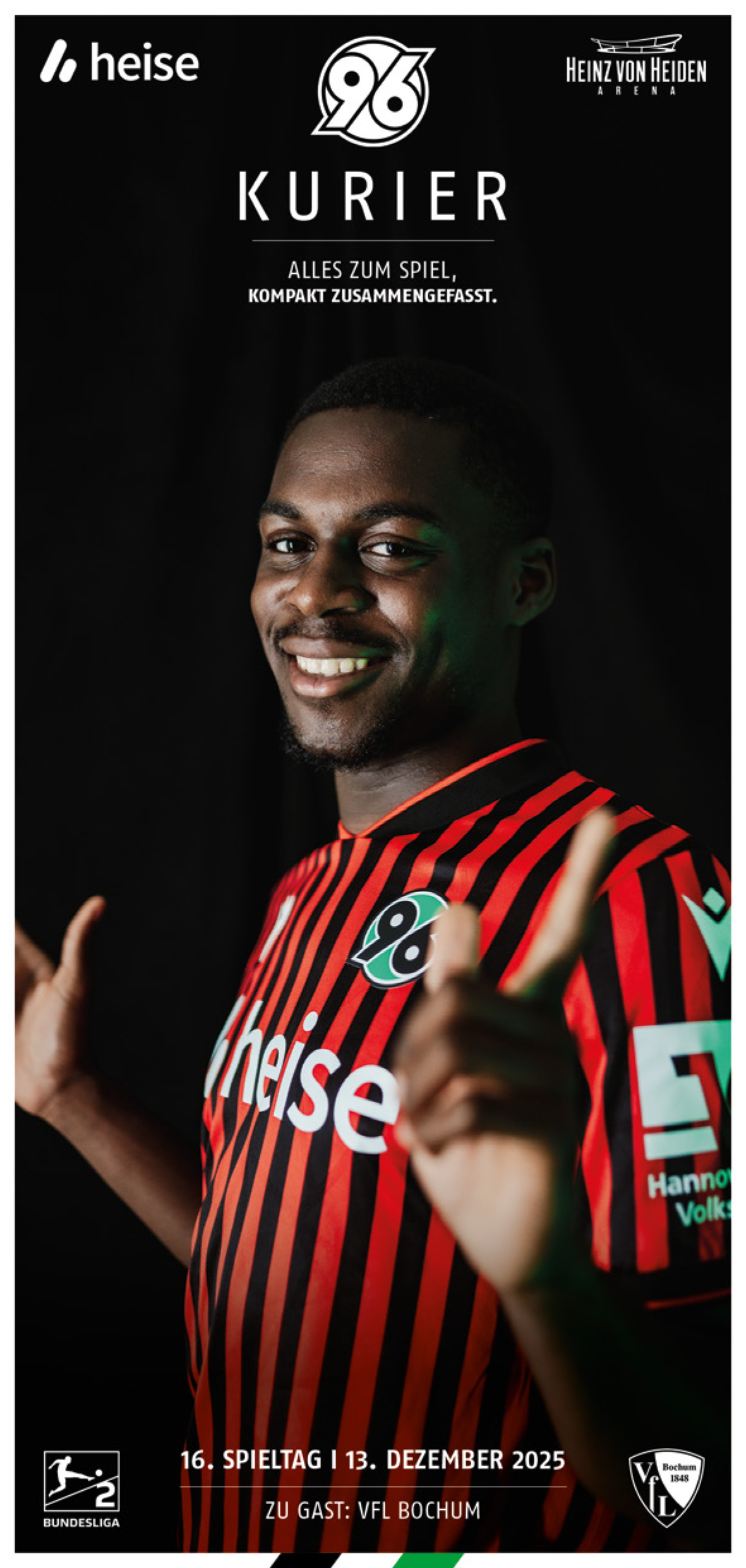 Der Titel des aktuellen 96-Kuriers mit Noel Aseko vor schwarzem Hintergrund.