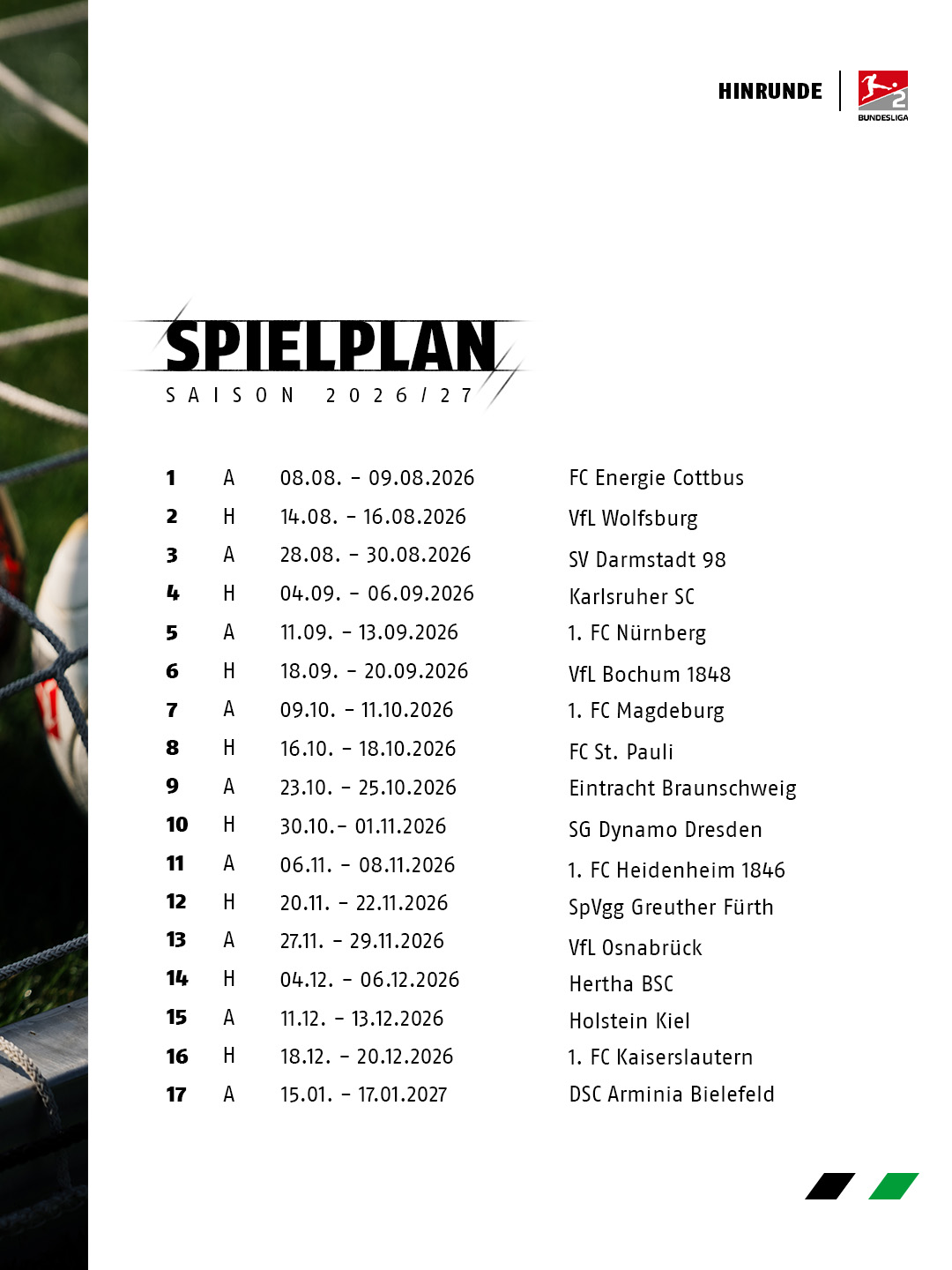 Die Hinrunde als Text.